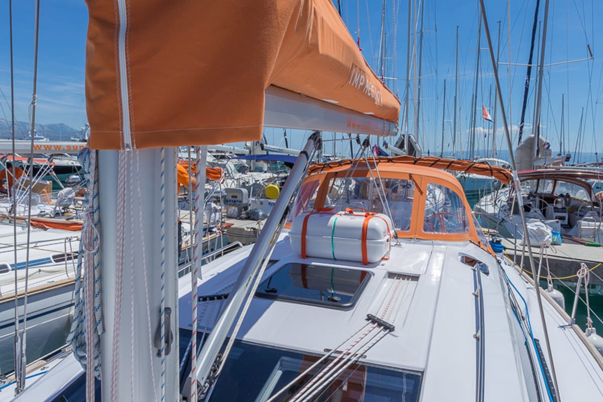 Deck of Lion, a Elan Impression 45 sailboat at Split, Croatia