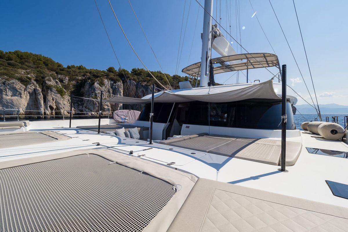 Deck of Solitaire, a Sunreef Yachts Sunreef 50 catamaran at Grad Kaštela, Croatia