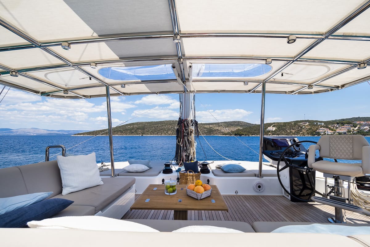 Deck of Solitaire, a Sunreef Yachts Sunreef 50 catamaran at Grad Kaštela, Croatia