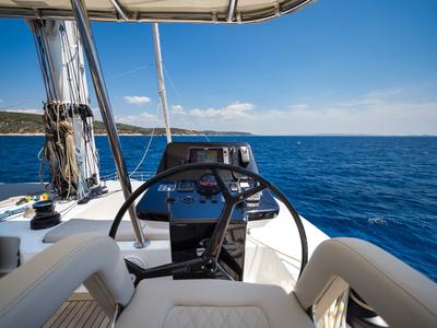Cockpit of Solitaire, a Sunreef Yachts Sunreef 50 catamaran at Grad Kaštela, Croatia