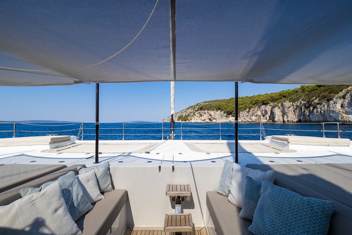 Deck of Solitaire, a Sunreef Yachts Sunreef 50 catamaran at Grad Kaštela, Croatia