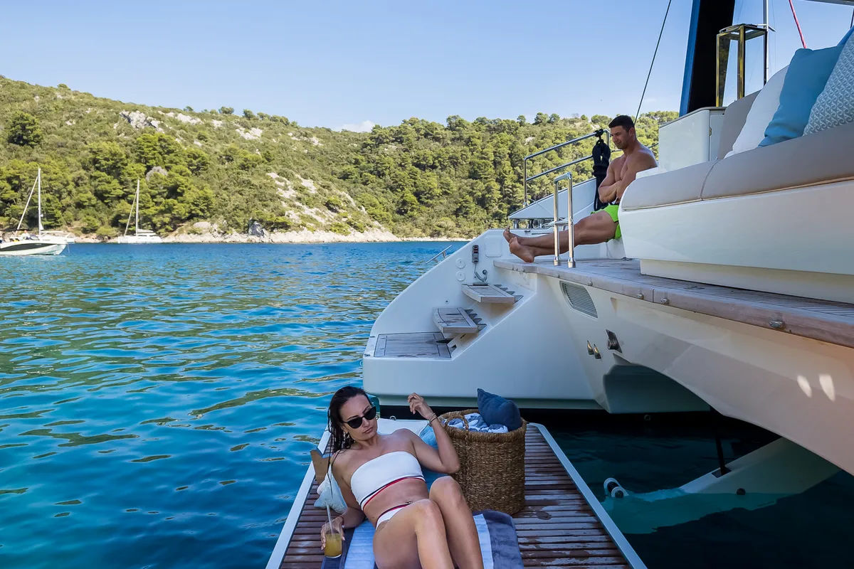 Deck of Solitaire, a Sunreef Yachts Sunreef 50 catamaran at Grad Kaštela, Croatia