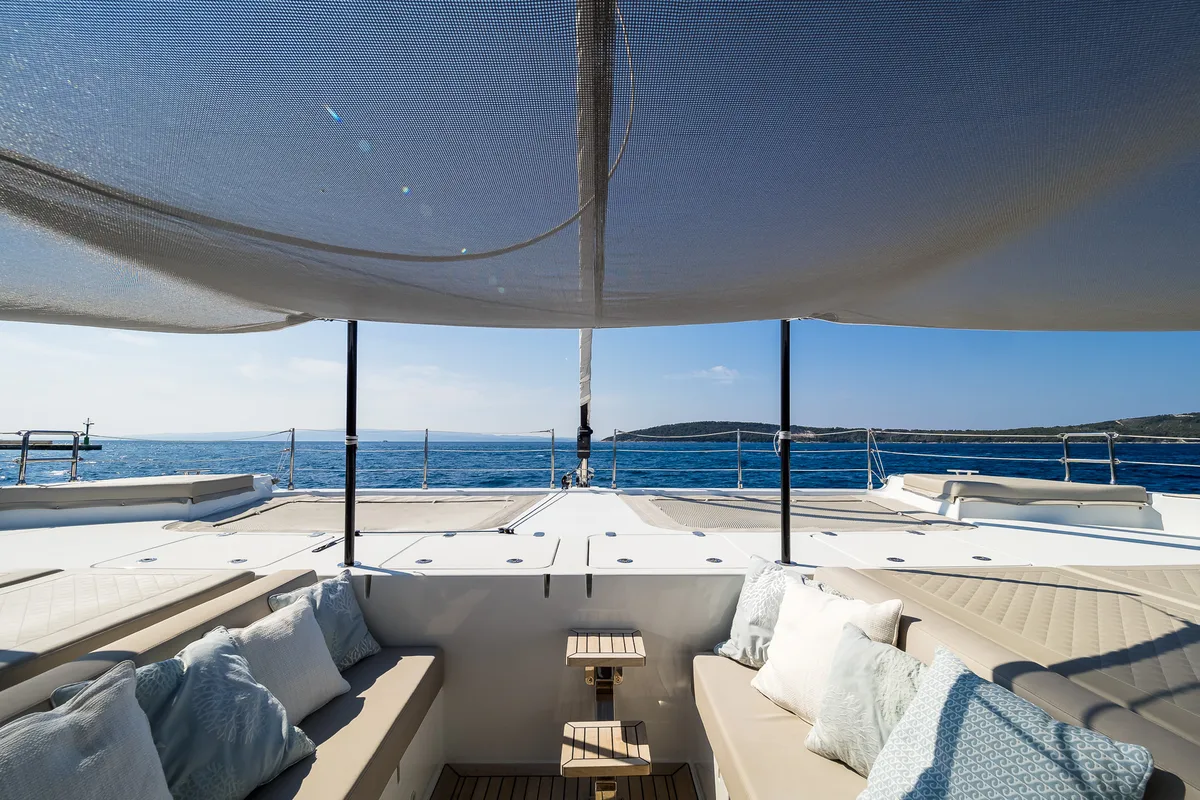 Deck of Solitaire, a Sunreef Yachts Sunreef 50 catamaran at Grad Kaštela, Croatia