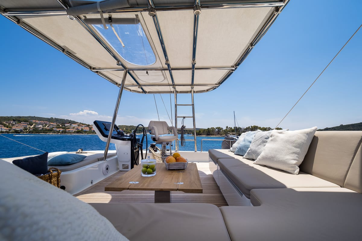 Deck of Solitaire, a Sunreef Yachts Sunreef 50 catamaran at Grad Kaštela, Croatia