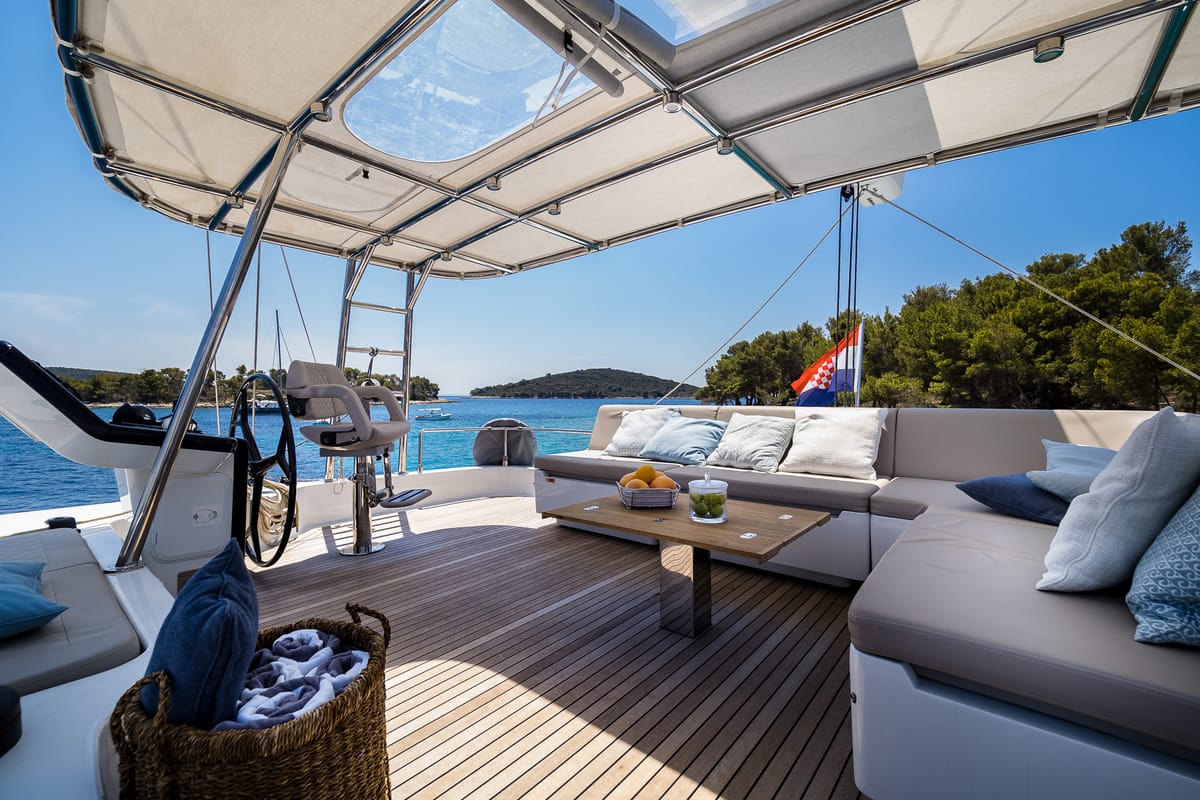 Deck of Solitaire, a Sunreef Yachts Sunreef 50 catamaran at Grad Kaštela, Croatia
