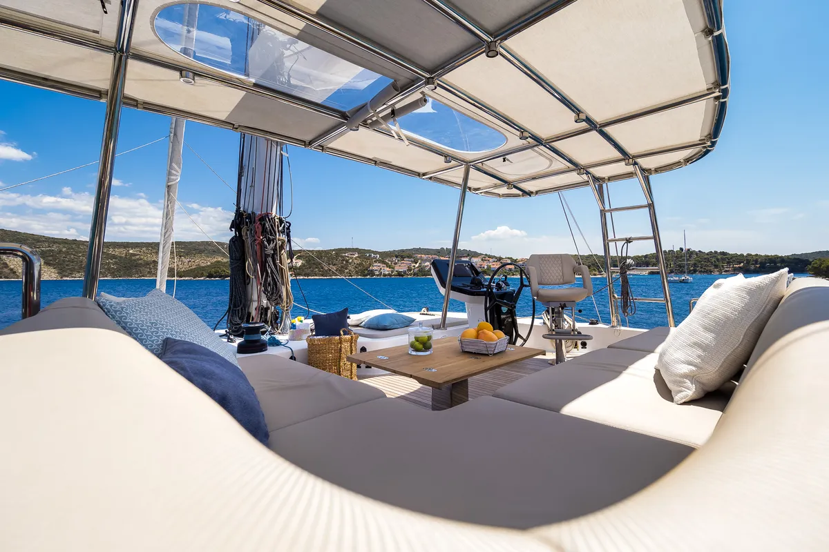 Deck of Solitaire, a Sunreef Yachts Sunreef 50 catamaran at Grad Kaštela, Croatia