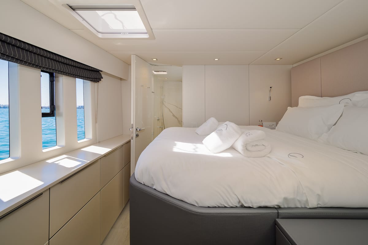 Cabin on Solitaire, a Sunreef Yachts Sunreef 50 catamaran at Grad Kaštela, Croatia