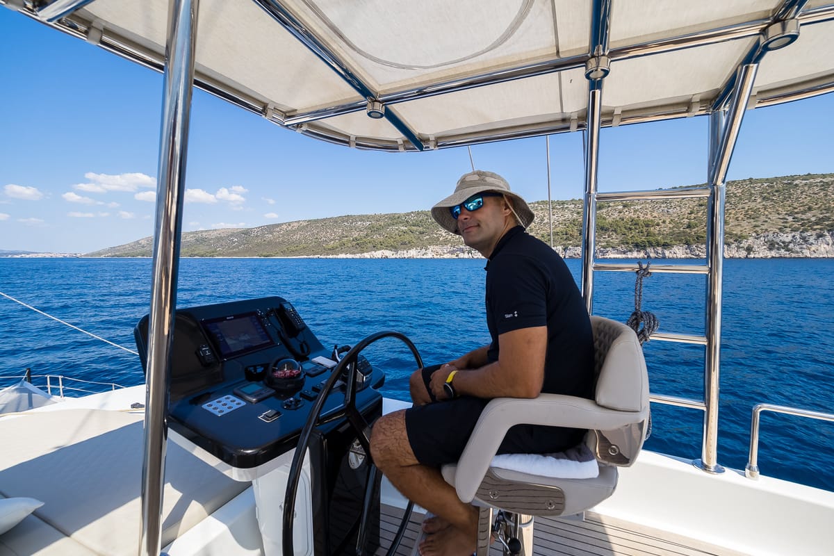 Cockpit of Solitaire, a Sunreef Yachts Sunreef 50 catamaran at Grad Kaštela, Croatia