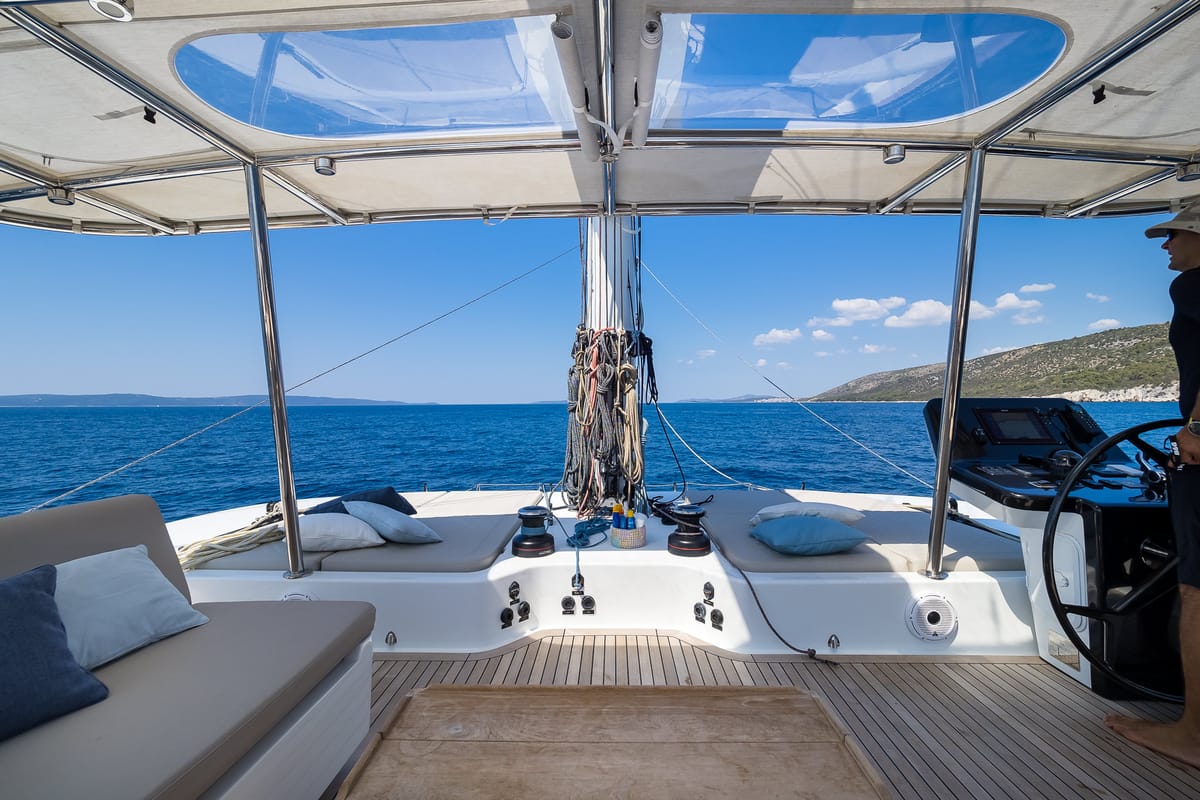Deck of Solitaire, a Sunreef Yachts Sunreef 50 catamaran at Grad Kaštela, Croatia