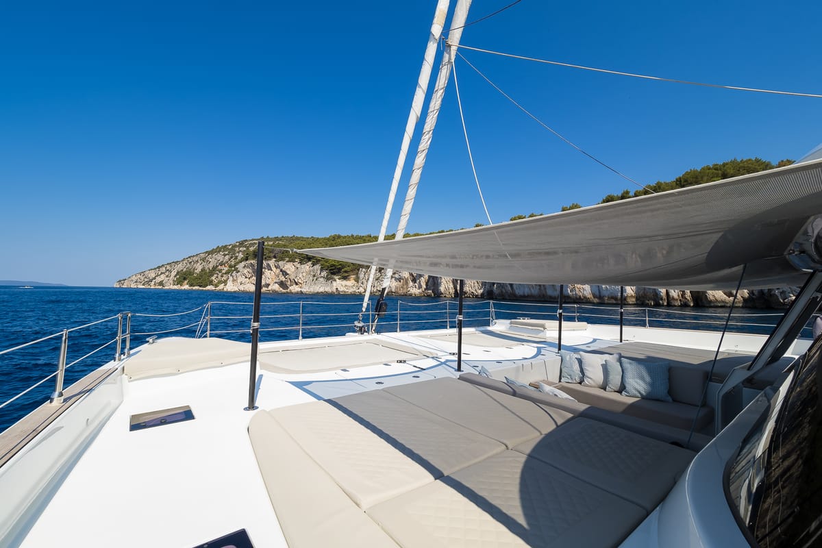 Deck of Solitaire, a Sunreef Yachts Sunreef 50 catamaran at Grad Kaštela, Croatia