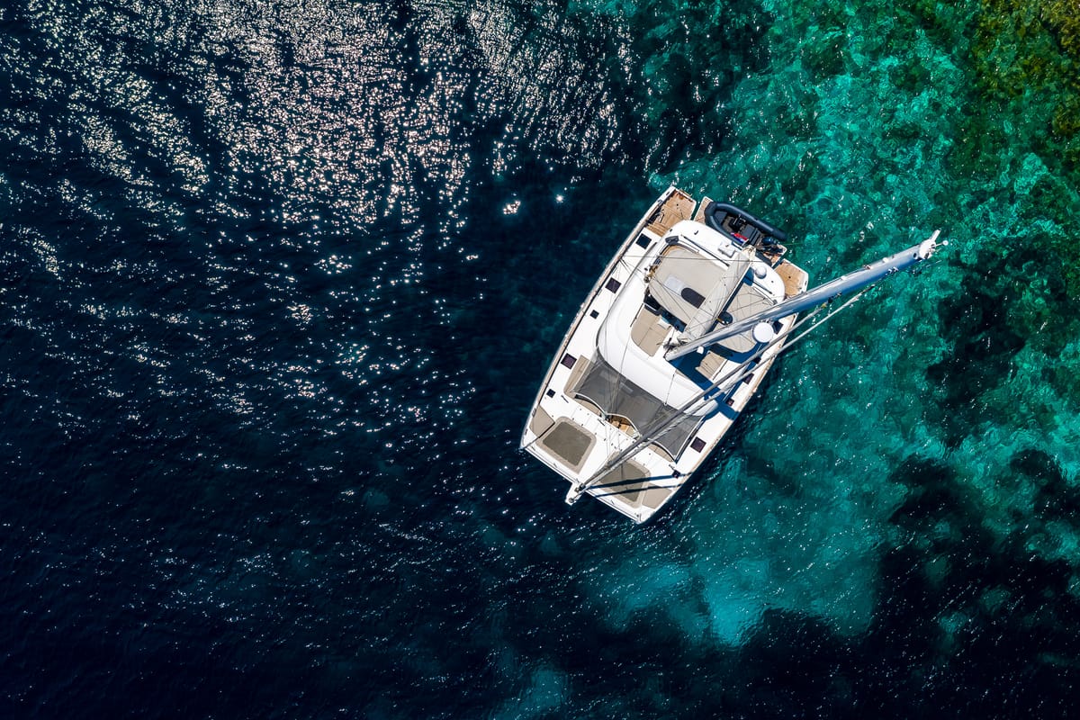 Exterior view of Solitaire, a Sunreef Yachts Sunreef 50 catamaran at Grad Kaštela, Croatia