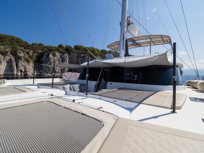 Deck of Solitaire, a Sunreef Yachts Sunreef 50 catamaran at Grad Kaštela, Croatia