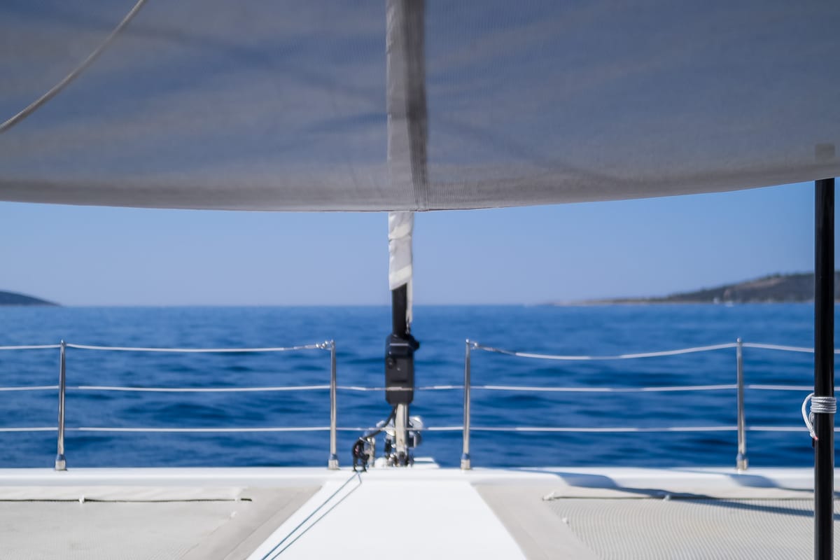 Deck of Solitaire, a Sunreef Yachts Sunreef 50 catamaran at Grad Kaštela, Croatia