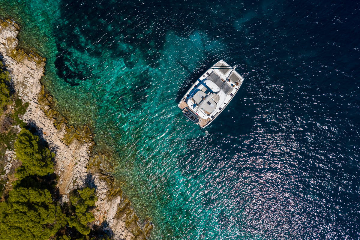 Exterior view of Solitaire, a Sunreef Yachts Sunreef 50 catamaran at Grad Kaštela, Croatia