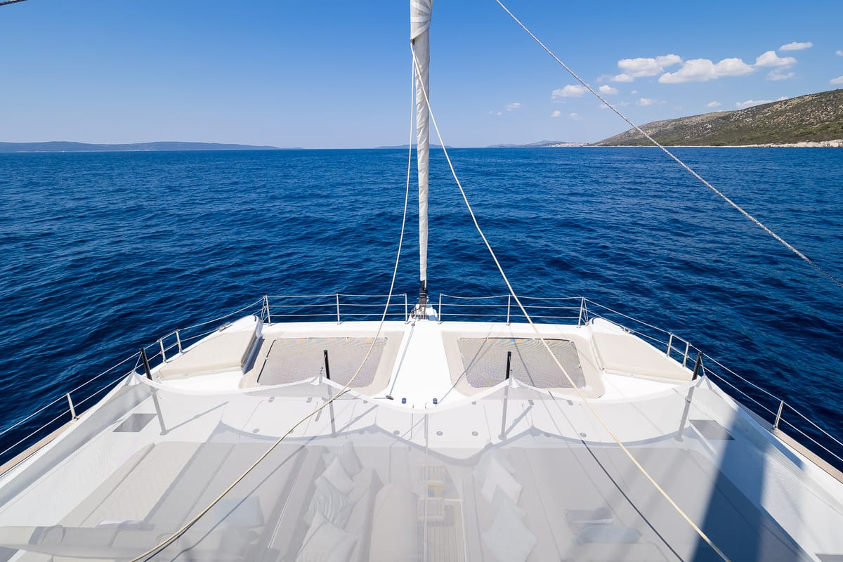Deck of Solitaire, a Sunreef Yachts Sunreef 50 catamaran at Grad Kaštela, Croatia