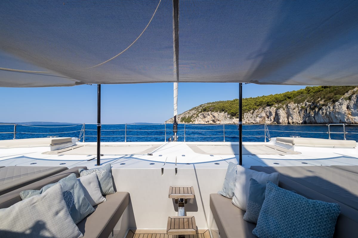 Deck of Solitaire, a Sunreef Yachts Sunreef 50 catamaran at Grad Kaštela, Croatia