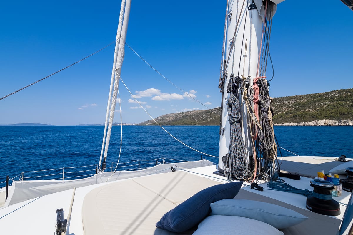 Deck of Solitaire, a Sunreef Yachts Sunreef 50 catamaran at Grad Kaštela, Croatia
