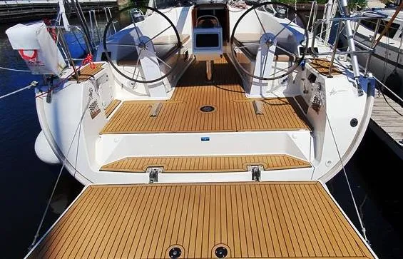 Cockpit of Hermes, a Bavaria Cruiser 41 sailboat at Athens, Greece