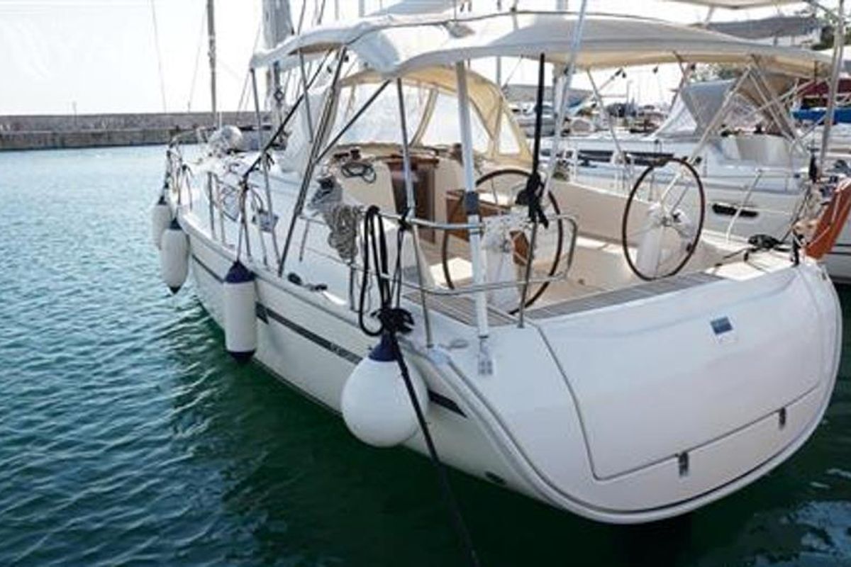 Exterior view of Hermes, a Bavaria Cruiser 41 sailboat at Athens, Greece