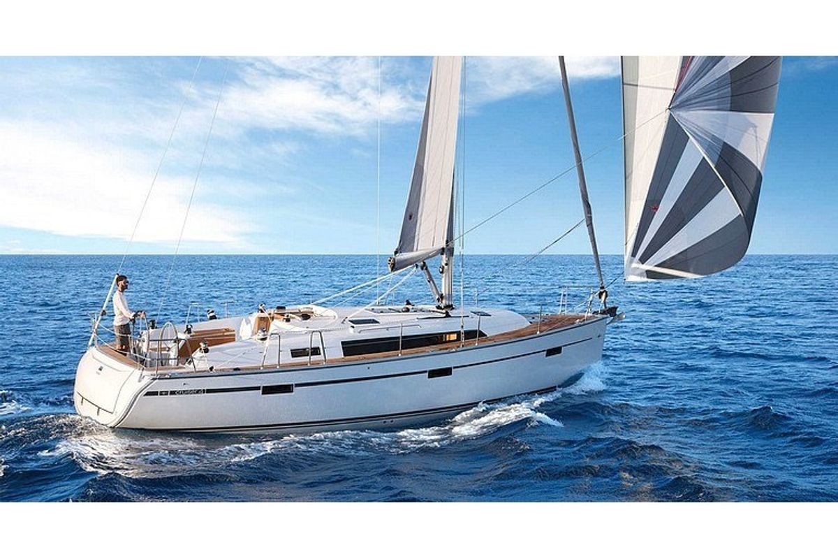 Exterior view of Hermes, a Bavaria Cruiser 41 sailboat at Athens, Greece