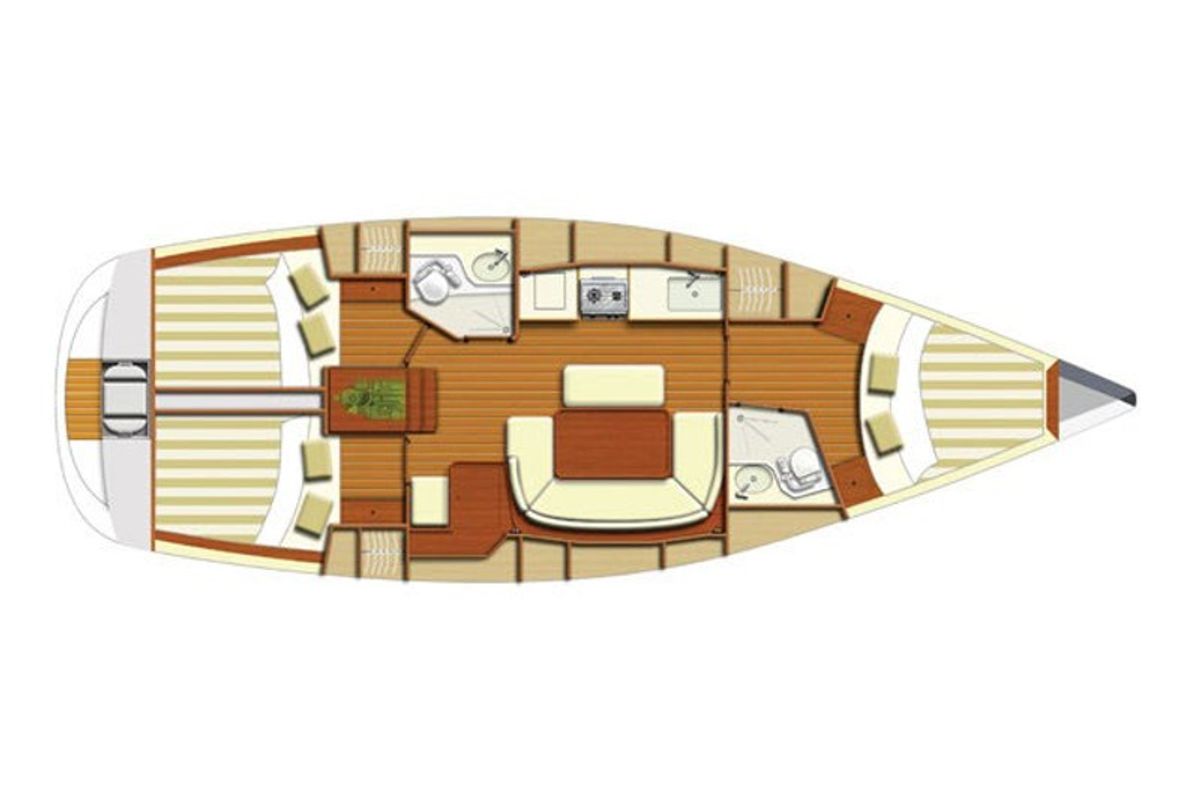 Floor plan of Erica, a Dufour 385 Grand Large sailboat at Marsala, Italy