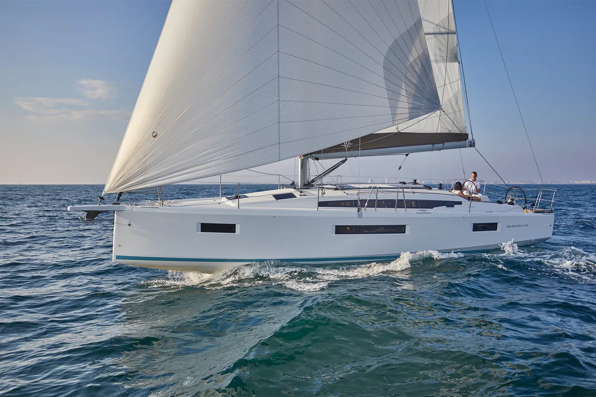 Exterior view of Magic Moments, a Jeanneau Sun Odyssey 410 sailboat at Grad Pula, Croatia