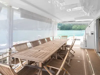 Deck of Between, a Leopard 58 catamaran at Seychelles, Eden Island Marina, Seychelles