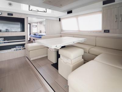Salon of Between, a Leopard 58 catamaran at Seychelles, Eden Island Marina, Seychelles