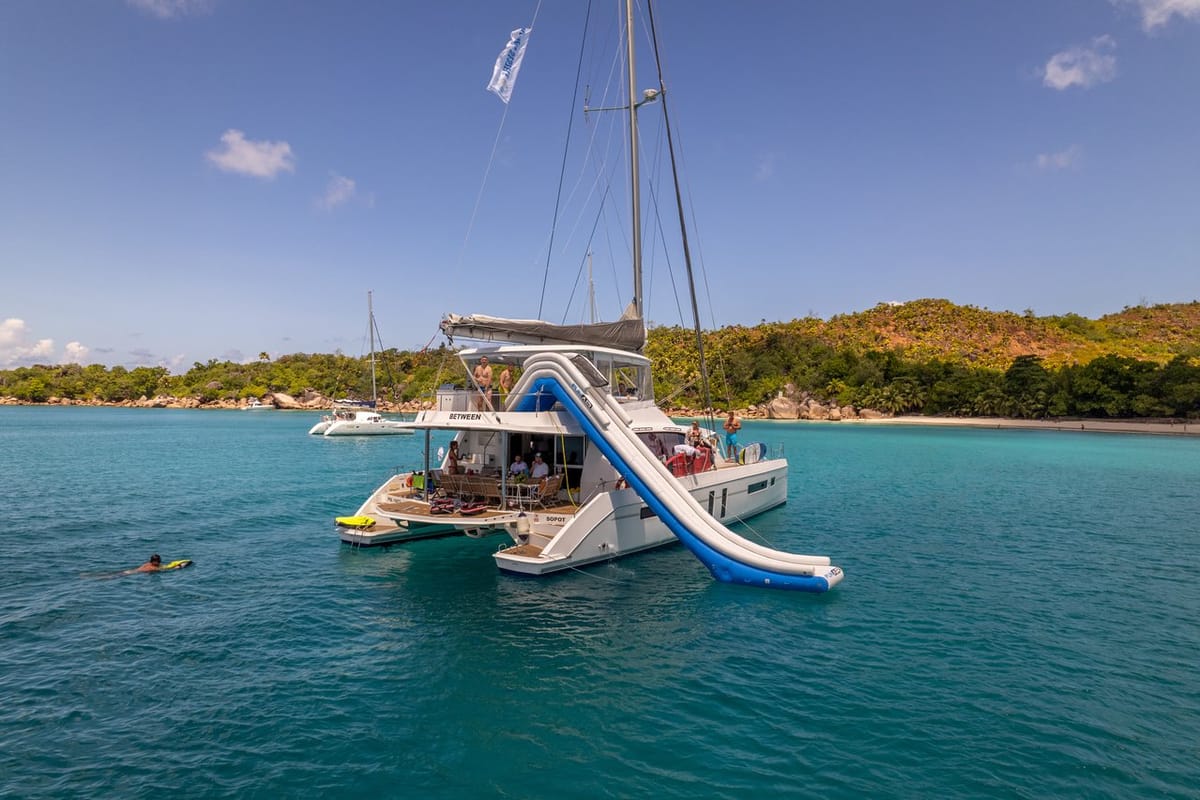 Exterior view of Between, a Leopard 58 catamaran at Seychelles, Eden Island Marina, Seychelles