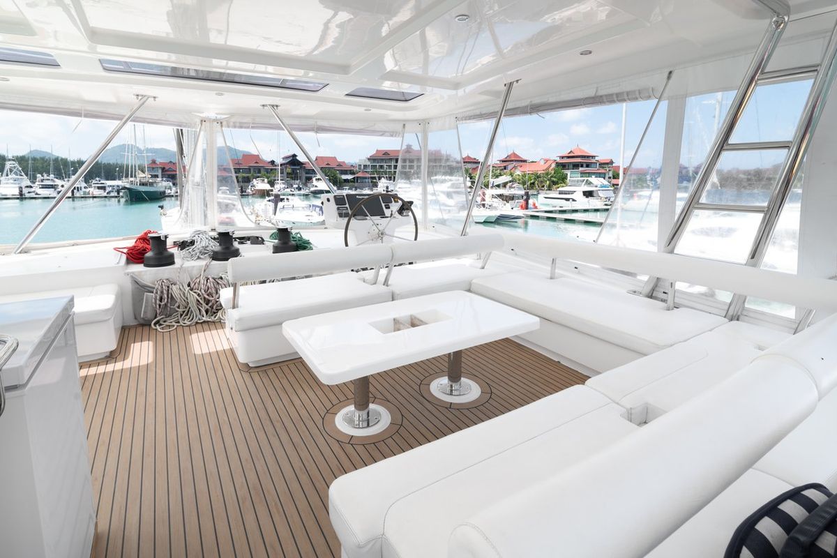 Deck of Between, a Leopard 58 catamaran at Seychelles, Eden Island Marina, Seychelles
