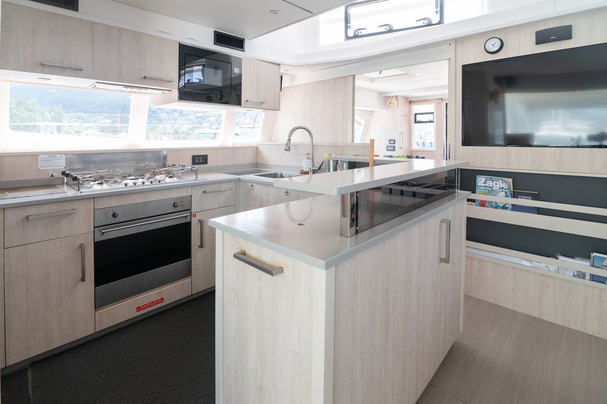 Galley of Between, a Leopard 58 catamaran at Seychelles, Eden Island Marina, Seychelles