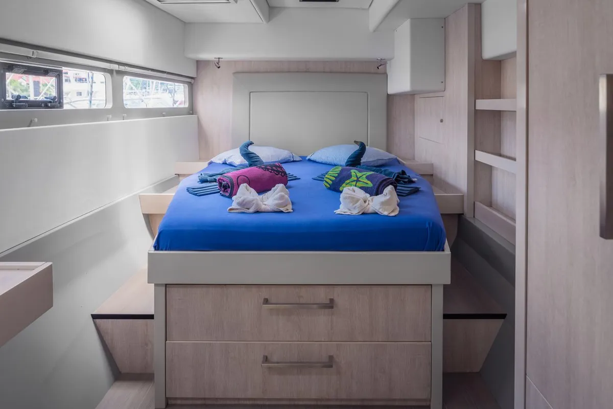 Cabin on Between, a Leopard 58 catamaran at Seychelles, Eden Island Marina, Seychelles
