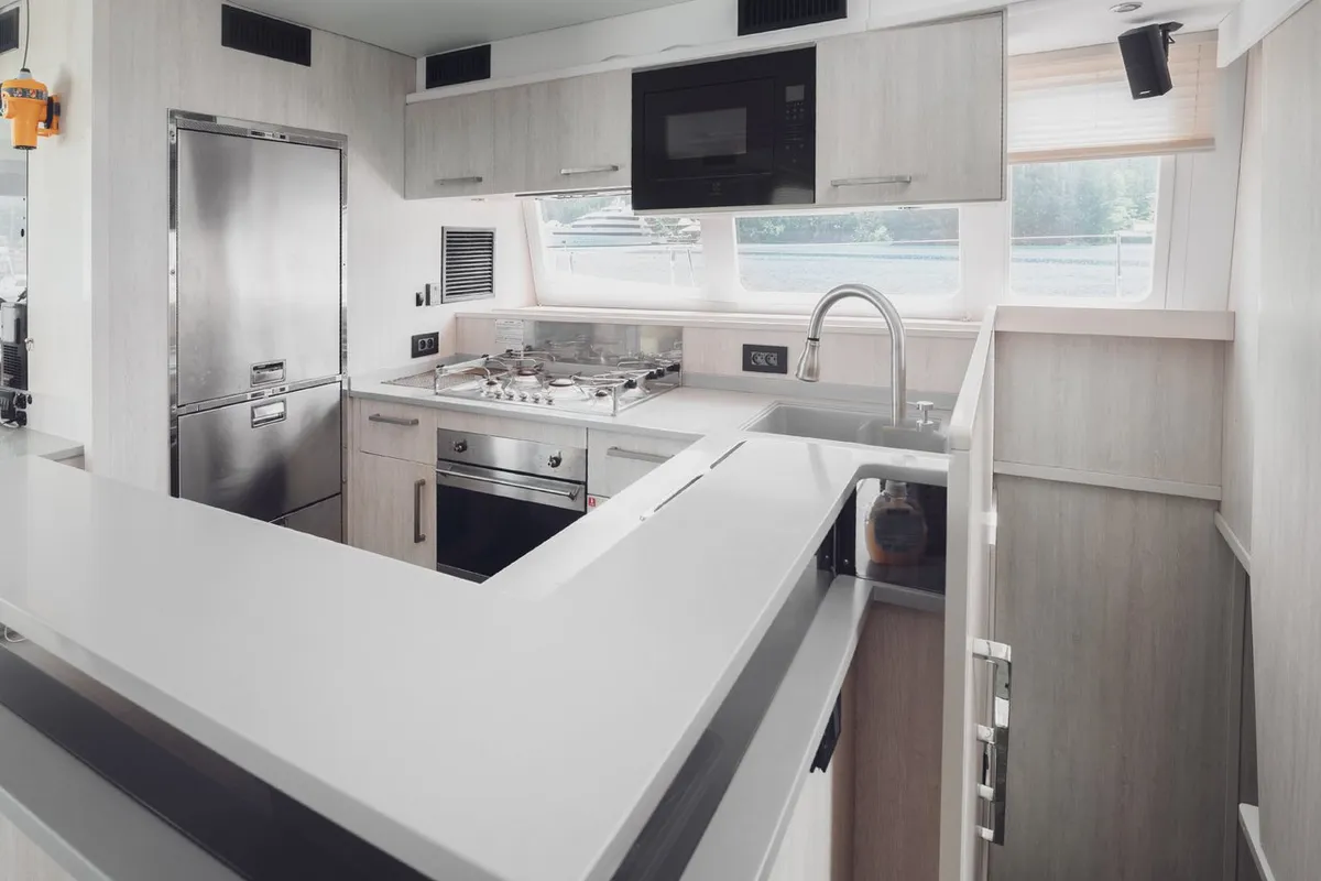 Galley of Between, a Leopard 58 catamaran at Seychelles, Eden Island Marina, Seychelles