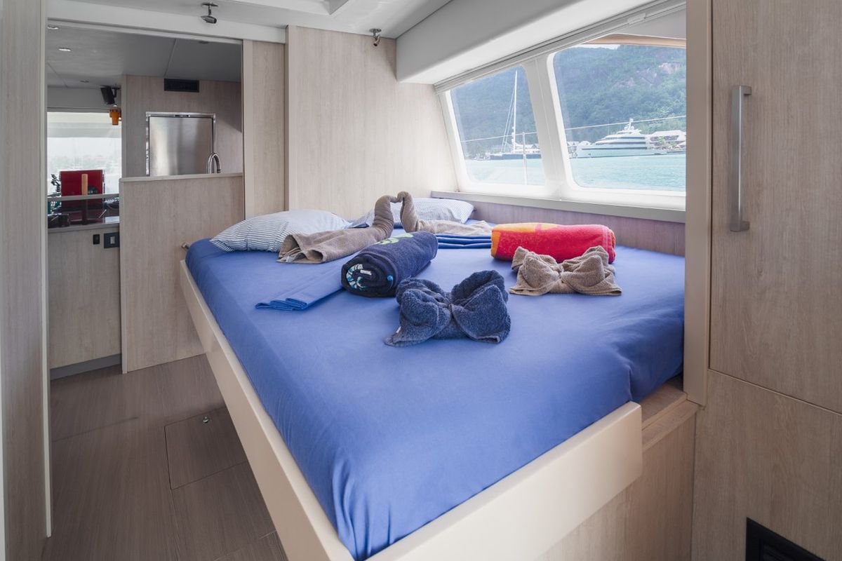 Cabin on Between, a Leopard 58 catamaran at Seychelles, Eden Island Marina, Seychelles