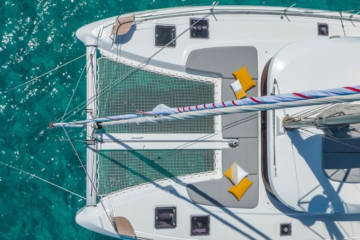 Deck of SIGA-SIGA, a Lagoon 38 catamaran at Municipal Unit of Lefkada, Greece