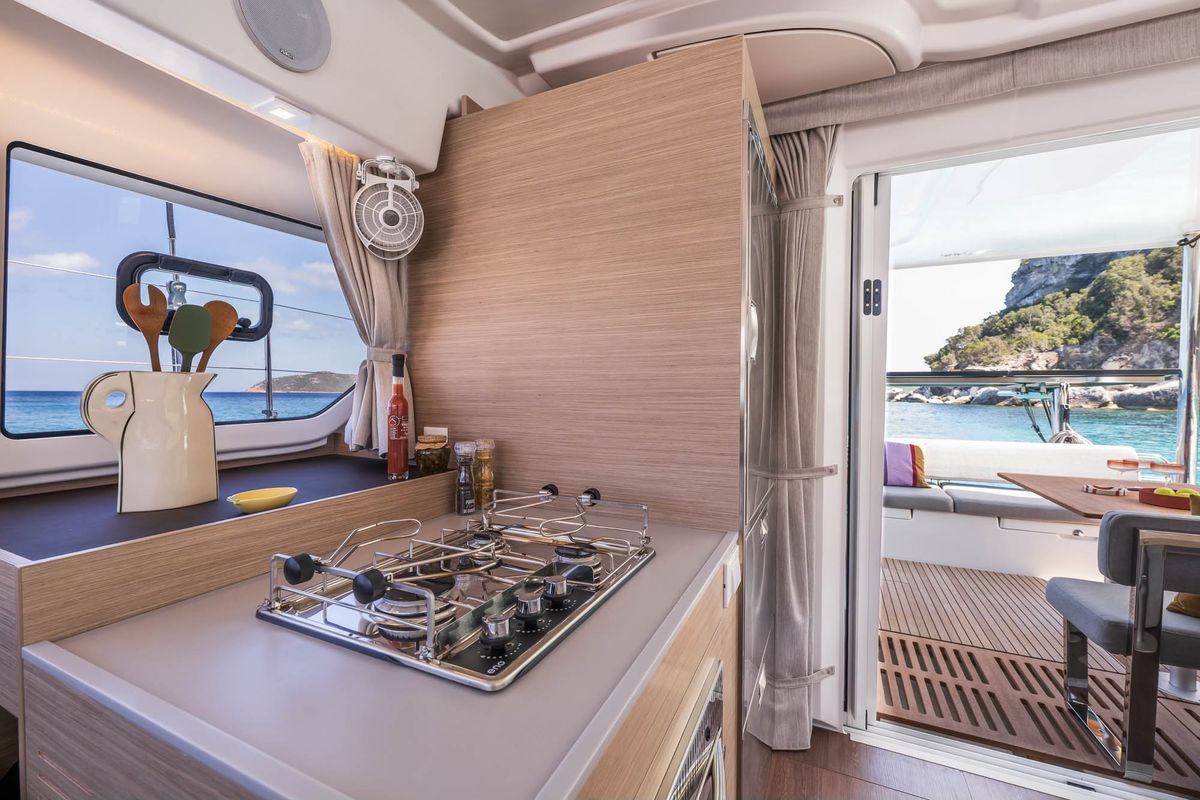 Galley of SIGA-SIGA, a Lagoon 38 catamaran at Municipal Unit of Lefkada, Greece