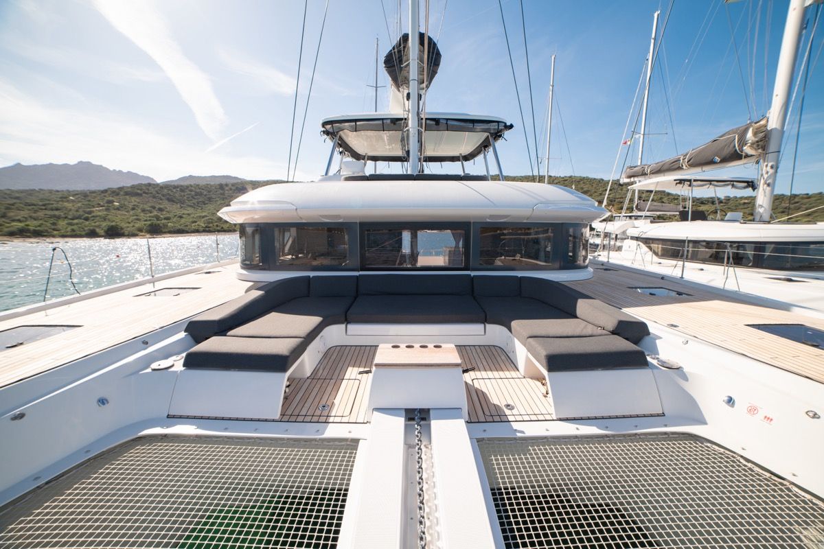 Deck of Chilli, a Lagoon 55 catamaran at Olbia, Italy