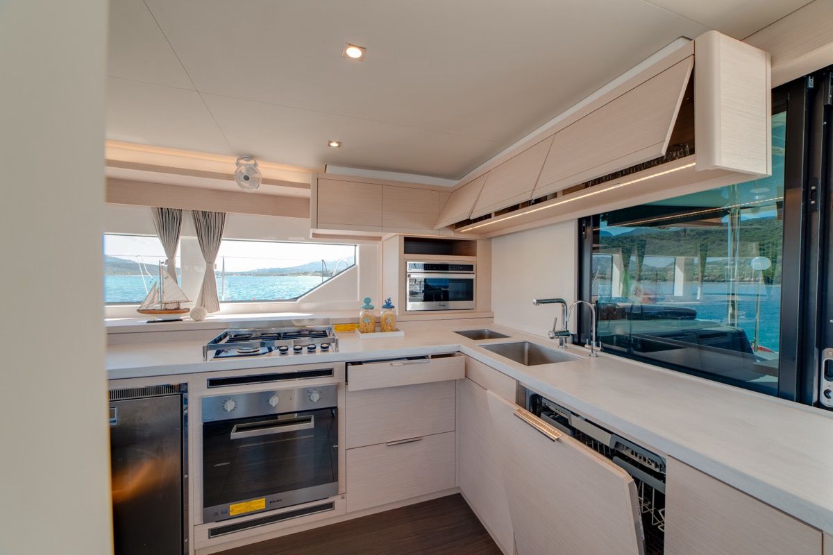 Galley of Chilli, a Lagoon 55 catamaran at Olbia, Italy