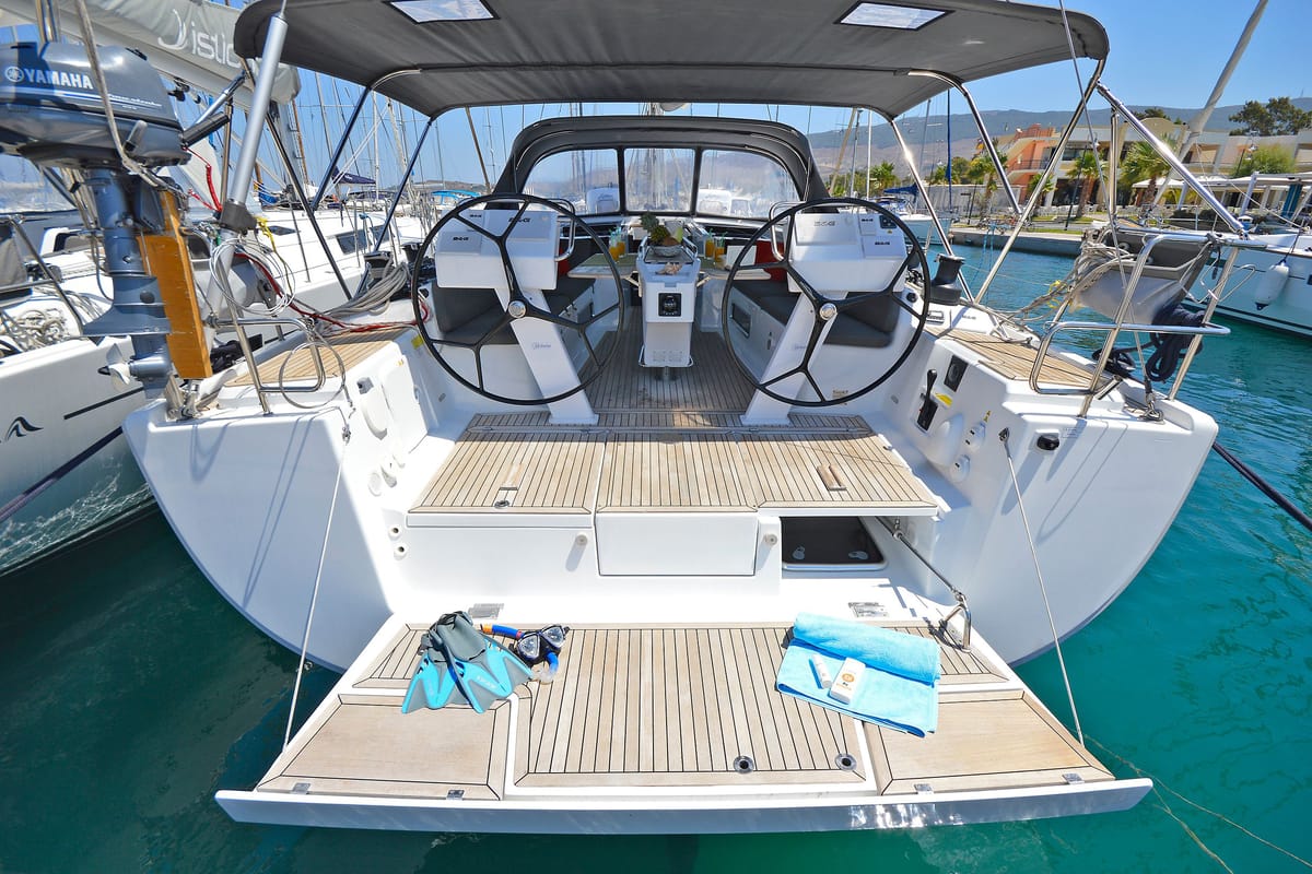 Cockpit of Kimi, a Hanse Yachts Hanse 505 sailboat at Kos, Greece