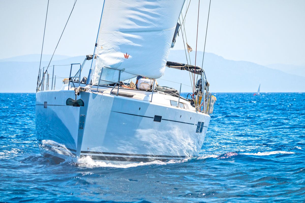 Exterior view of Kimi, a Hanse Yachts Hanse 505 sailboat at Kos, Greece