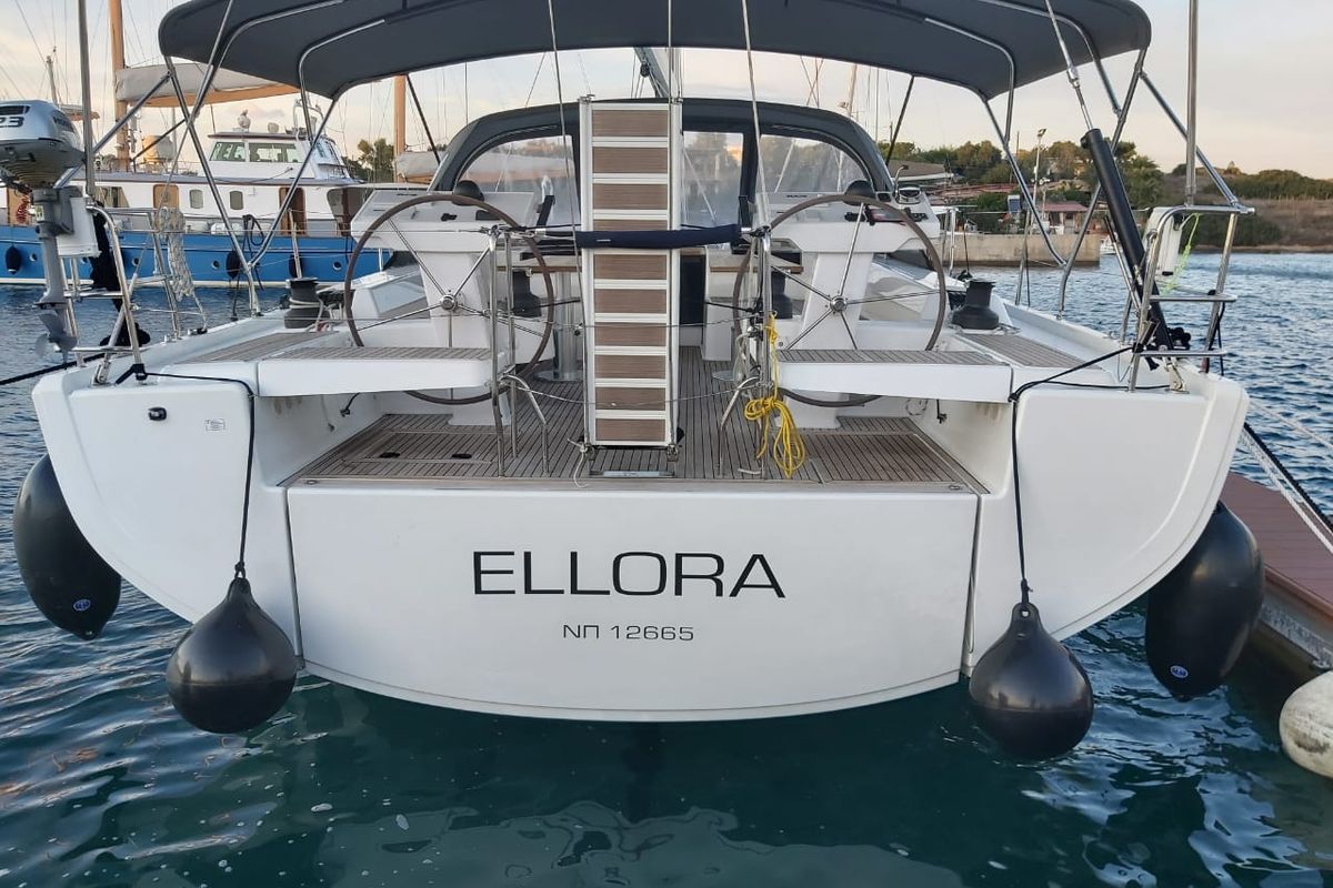 Exterior view of Ellora, a Hanse Yachts Hanse 548 sailboat at Lavreotiki Municipal Unit, Greece