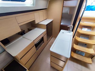 Galley of Ellora, a Hanse Yachts Hanse 548 sailboat at Lavreotiki Municipal Unit, Greece