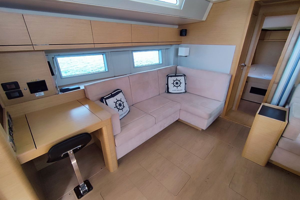 Salon of Ellora, a Hanse Yachts Hanse 548 sailboat at Lavreotiki Municipal Unit, Greece