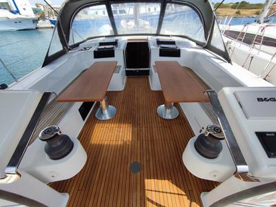 Deck of Ellora, a Hanse Yachts Hanse 548 sailboat at Lavreotiki Municipal Unit, Greece