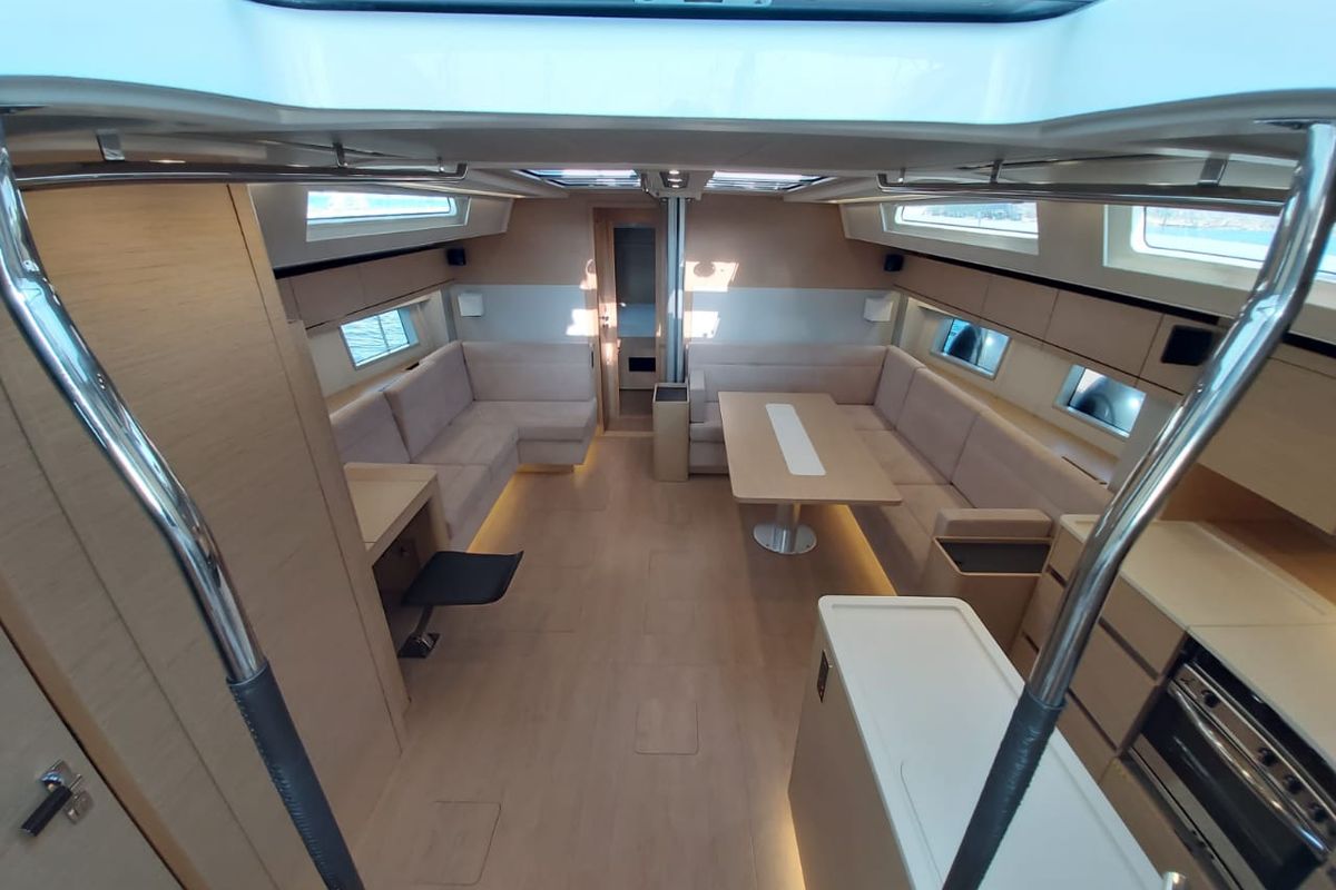 Salon of Ellora, a Hanse Yachts Hanse 548 sailboat at Lavreotiki Municipal Unit, Greece