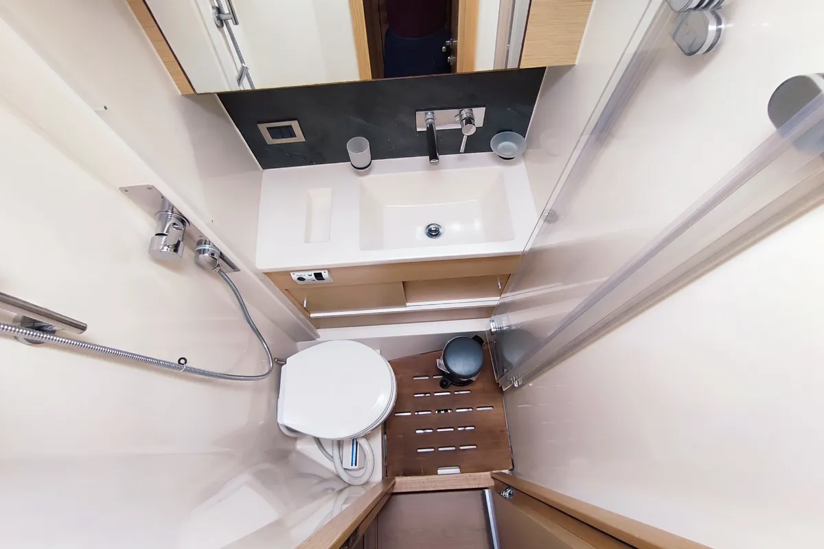 Head on Ellora, a Hanse Yachts Hanse 548 sailboat at Lavreotiki Municipal Unit, Greece