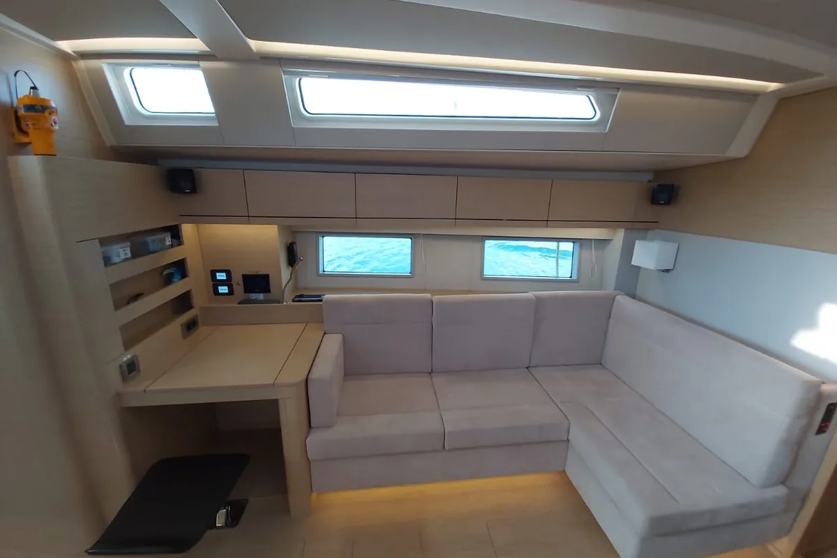 Salon of Ellora, a Hanse Yachts Hanse 548 sailboat at Lavreotiki Municipal Unit, Greece