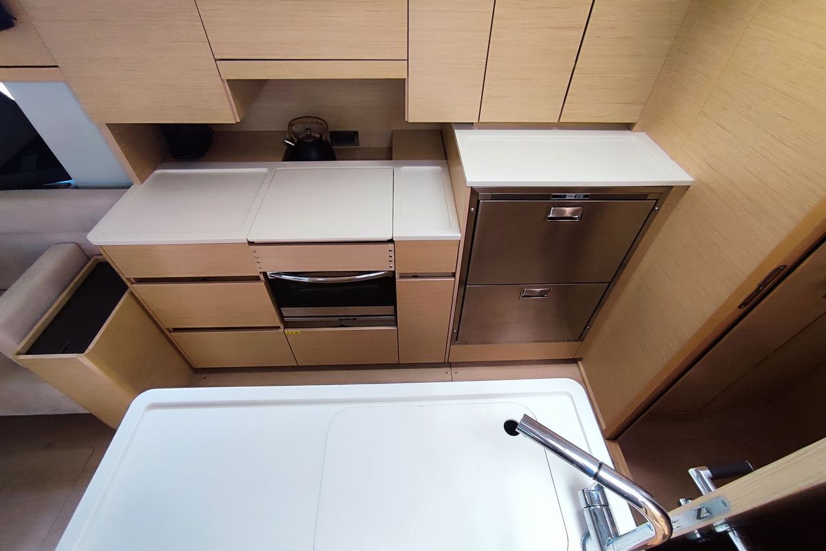 Galley of Ellora, a Hanse Yachts Hanse 548 sailboat at Lavreotiki Municipal Unit, Greece