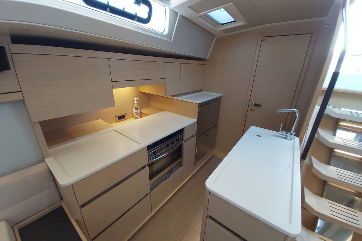 Galley of Ellora, a Hanse Yachts Hanse 548 sailboat at Lavreotiki Municipal Unit, Greece