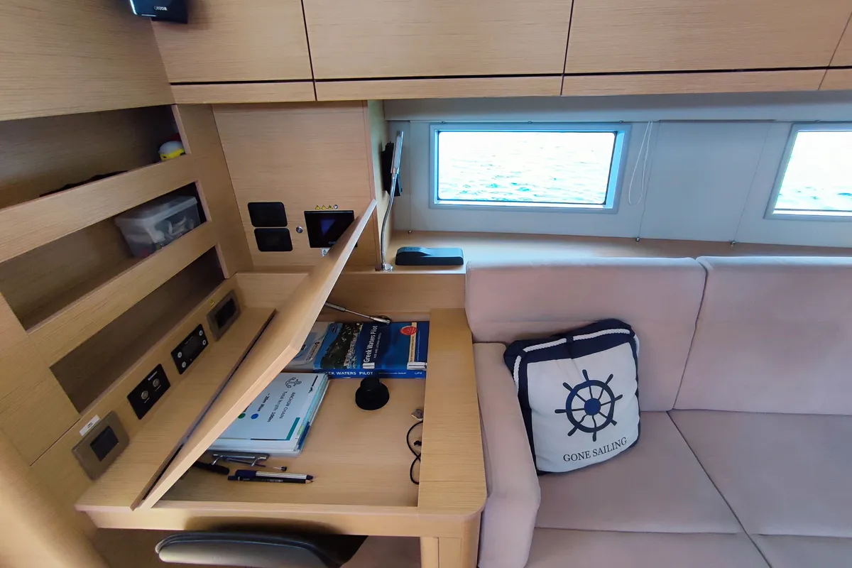 Salon of Ellora, a Hanse Yachts Hanse 548 sailboat at Lavreotiki Municipal Unit, Greece